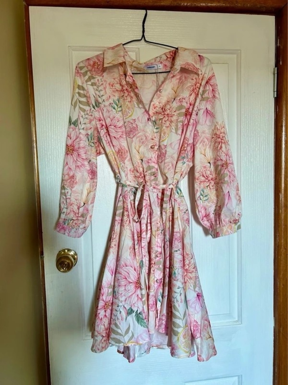 Floral Tie-Waist Long Sleeve Dress — Pink Floral